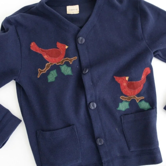Gabrielle Navy 100% Cotton Bird Design Cardigan  Med - Picture 14 of 14
